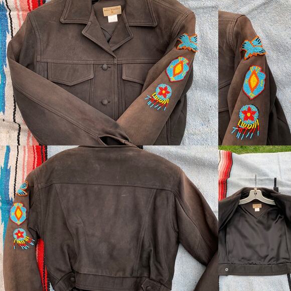 VINTAGE BILLY MARTIN LAMB LEATHER AVIATOR BOMBER FLIGHT JACKET W/ BEADED PATCHES - Picture 7 of 10